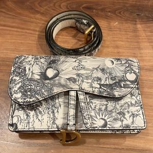 Christian Dior Calfskin Jardín Natural Print Saddle Belt Bag Latte Multicolor